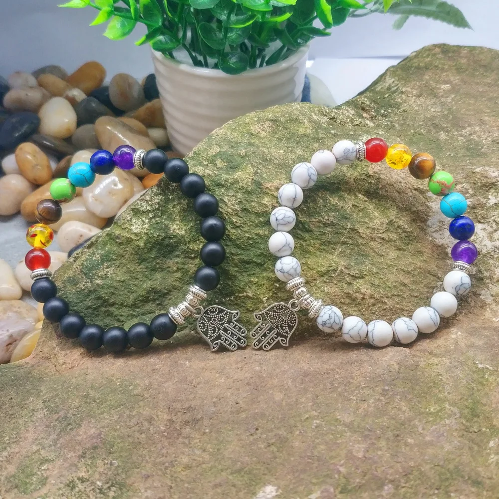 Будда рука ладони 8 мм Лава камень 7 Чакра Исцеление баланс бусины рейки молитва