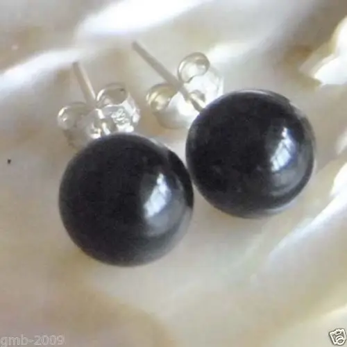 Hot sale new Style &gt&gt&gt&gtBeautiful 10mm Black Agate Onyx Round 925 Sterling Silver Stud Earrings | Украшения и аксессуары