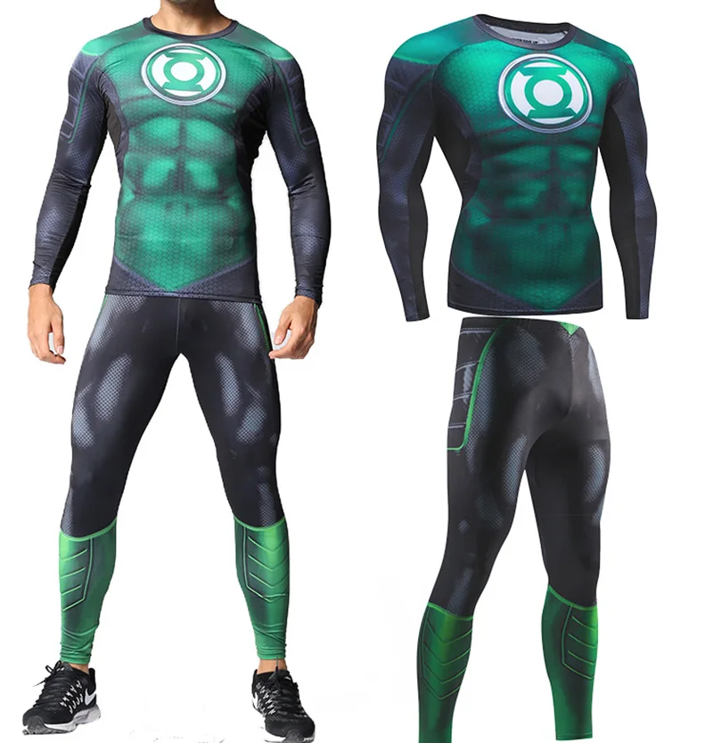 The Avengers Green Lantern Compression Suit Workout Fitness Long Sleeve 3D Print Shirt Sportswear Bodybuilding Leggings | Мужская одежда - Фото №1