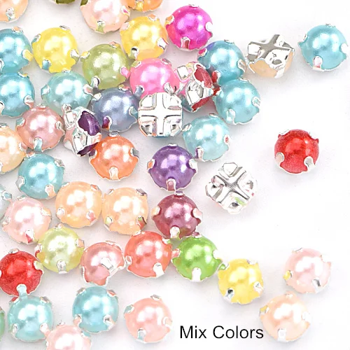 Mix Colors 5 мм, 100 шт, белые стразы для шитья, жемчужные бусины, пришивные стразы с серебряными клешнями, полукруглые жемчужины для рукоделия, B3404 - Цвет: Mix Colors