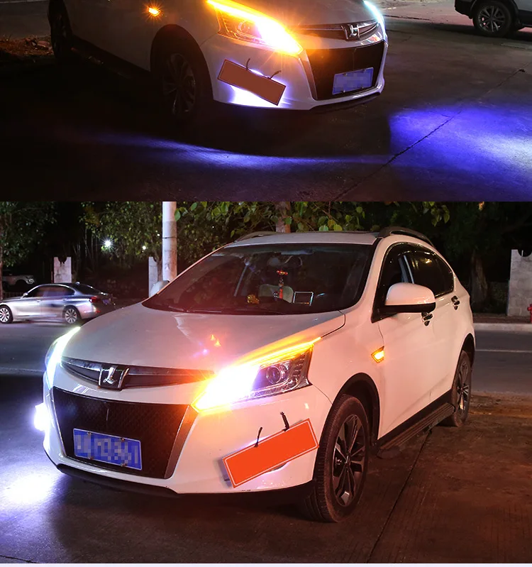 Ультратонкая Автомобильная DRL светодиодный дневные ходовые огни 2 шт. белая желтая Поворотная сигнальная направляющая лента для сборки фар автомобильные аксессуары