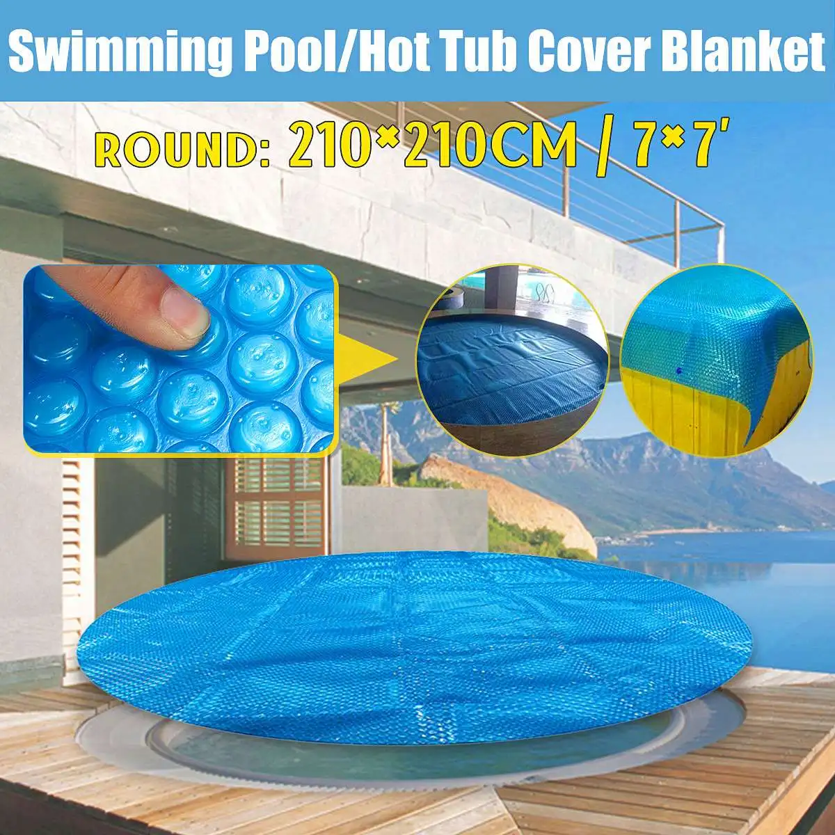 Round 210x210cm Новейшее покрытие для бассейна 1,8*1,8 м/2,1x2,1 м/2,4x2,4 м квадратное/круглое солнечное покрытие ванны для бассейна 400 м наружное пузырьковое одеяло аксессуары - Цвет: Round 210x210cm