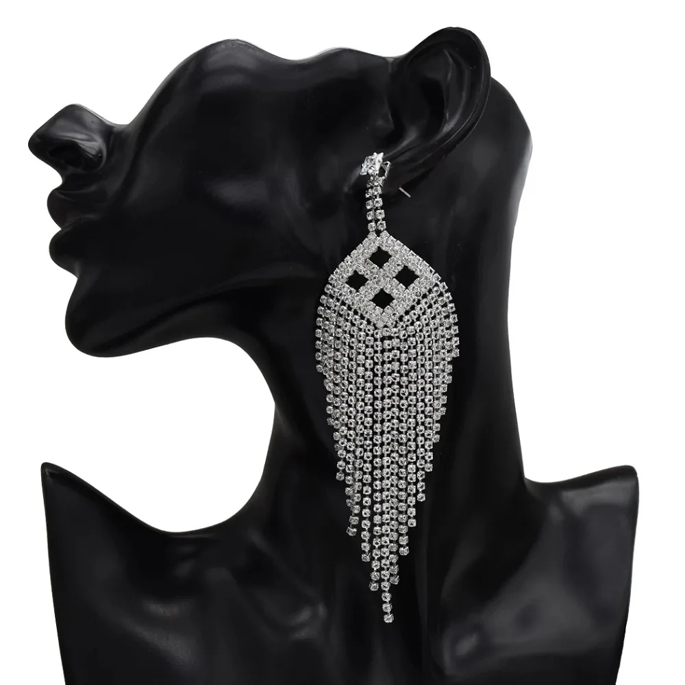 

Fashion Gold Meta Full Crystal Rhinestone Long Tassel Earrings Irregular Drop Dangle Big Earrings For Women Jewelry