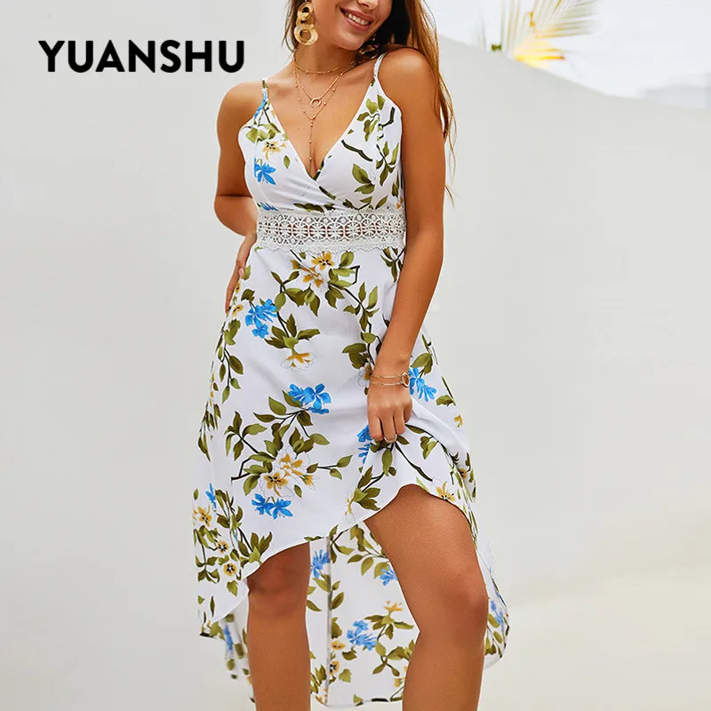 YUANSHU 2019 женское летнее платье с глубоким v образным вырезом и тонкими