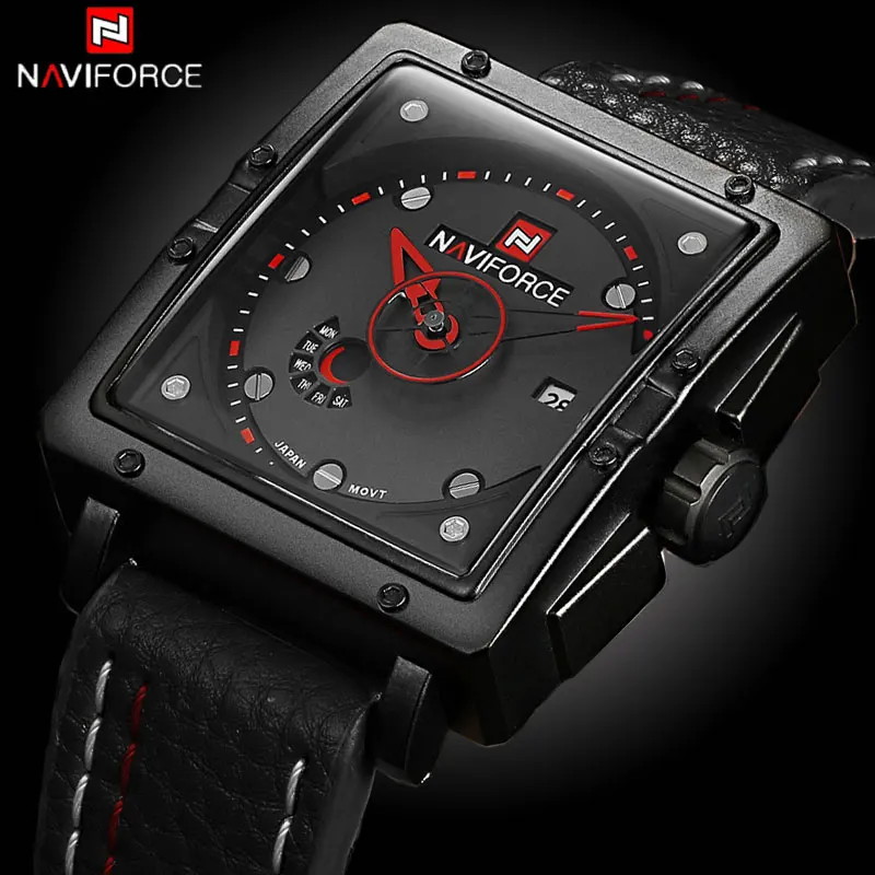 Часы Naviforce мужские брендовые Роскошные кожаные кварцевые модные повседневные