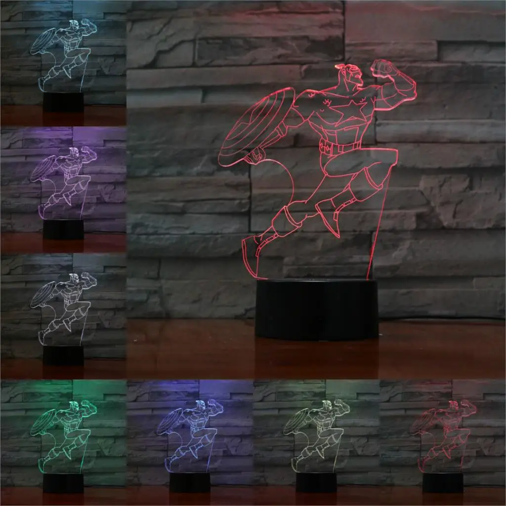 Капитан Америка 3D лампа детская Luminaria ночной Светильник многоцветный светодиодный флеш-накопитель USB, сенсорный Игрушки для малышей одежда для малышей в национальном гаджеты реквизит - Испускаемый цвет: Captain America 6