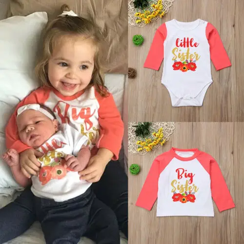 Infant Baby Little Sister Romper Big Tops Match Floral Clothes Lovely Outfits Newborn Girls | Мать и ребенок