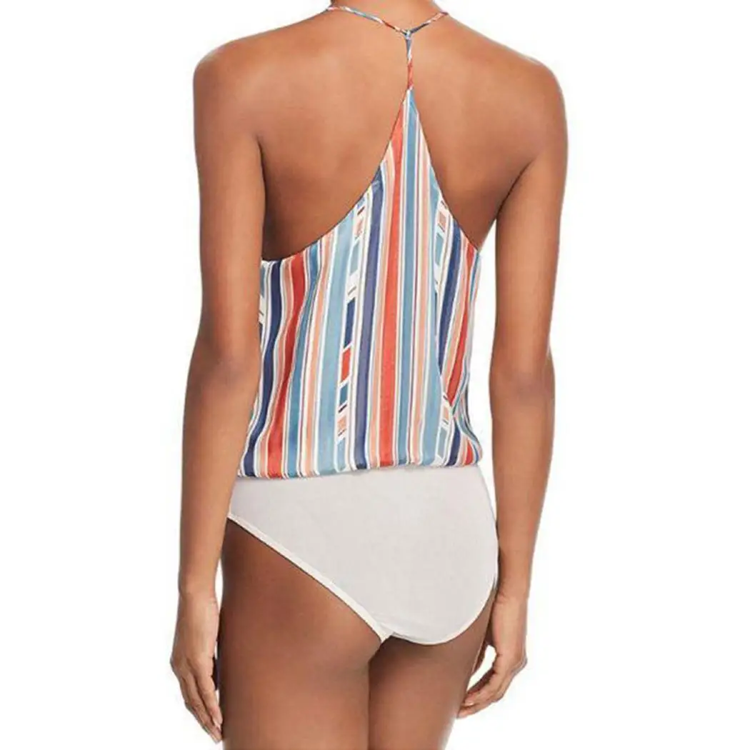 Новая модная женская Повседневная полосатая короткая летняя сексуальная майка