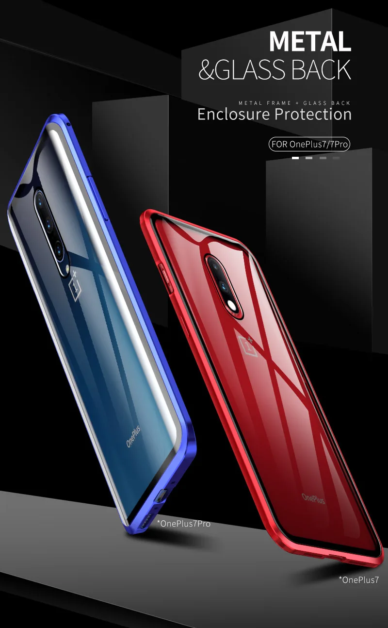 Роскошный магнитный металлический чехол для Oneplus 7 Pro, переднее стекло, двойное стекло, защита экрана OnePlus7pro Oneplus7 360, полное покрытие