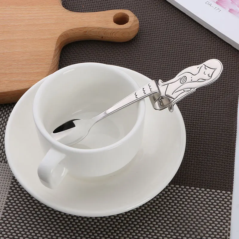 sliver Новинка Русалка нержавеющая сталь для ложек кофе ложка Flatware для питья для свадьбы русалка День Рождения украшения поставки - Цвет: sliver