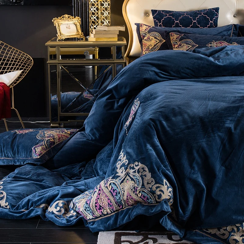 Синий красный фиолетовый Роскошный Королевский вышитый толстый бархатный