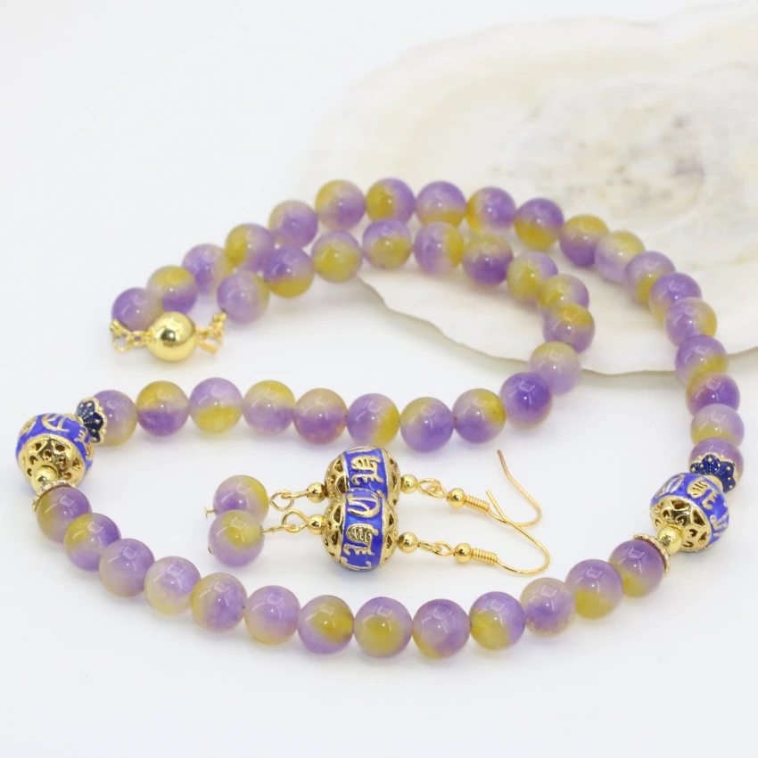 Wholesale price 8mm charms multicolor round jades chalcedony stone beads bracelets earring necklace jewelry set B2685 | Украшения и