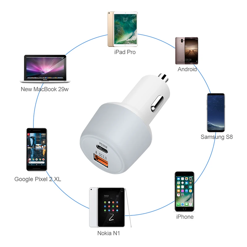 USB C автомобильное зарядное устройство QC3.0 Smart Type для автомобиля с двумя портами