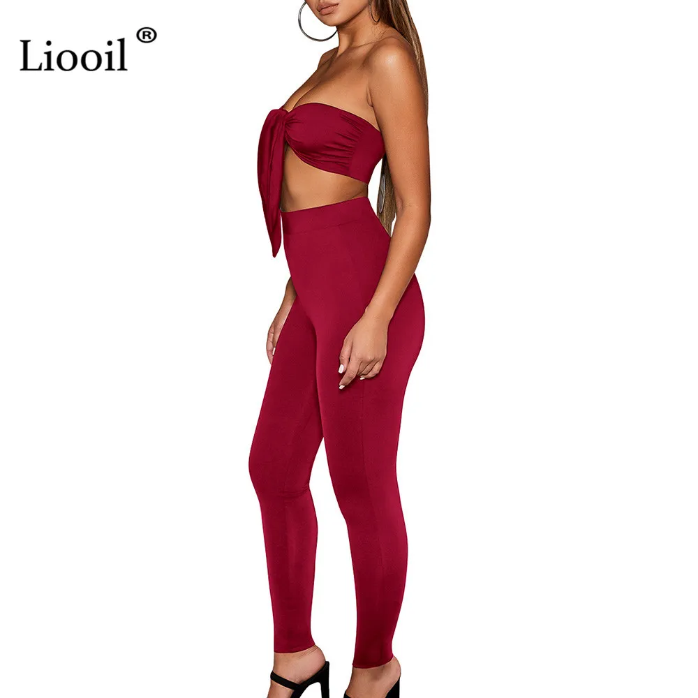 Liooil/комплект из 2 предметов без бретелек, женская одежда, сексуальные Клубные наряды, комплект из двух предметов, топ и штаны, черно-белый спортивный костюм, комплект в комплекте