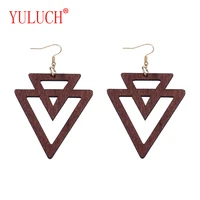 yuluch african ethnicity personality woman natural wooden pendant for double reverse triangle stitched cutout jewelry earrings