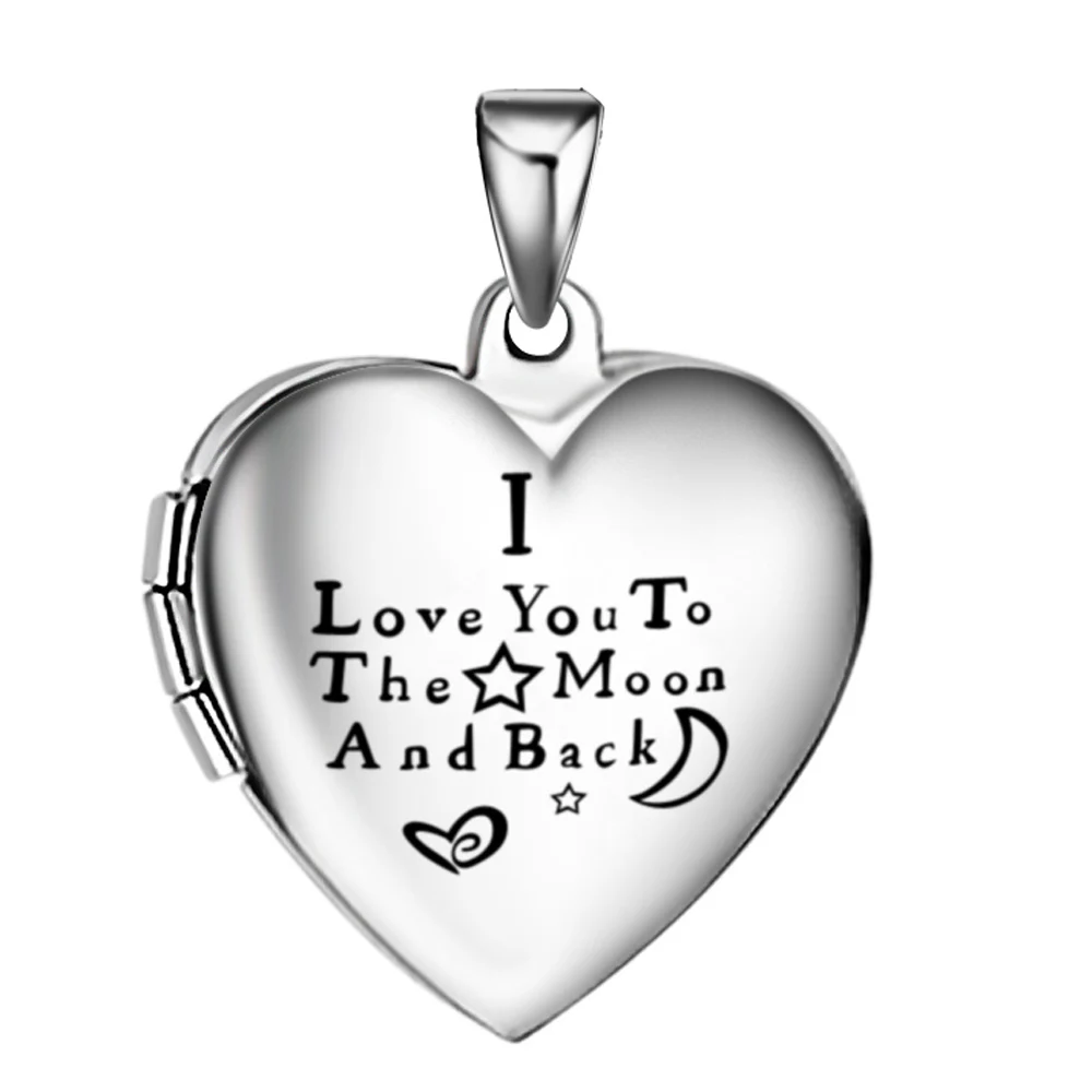 I love you to the moon and back девушки кулон с фото, сердце из нержавеющей стали картины медальон ожерелье включает 18 цепей