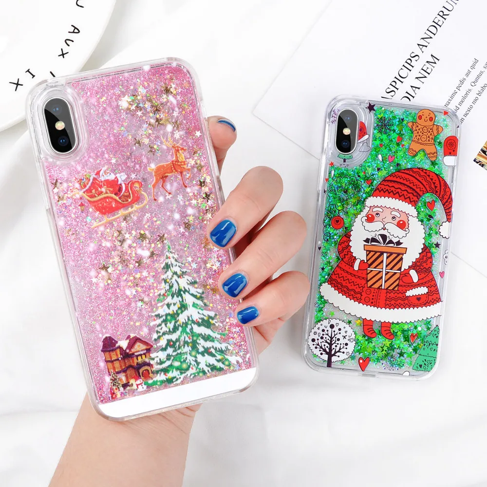 Чехол для телефона с динамическим жидким зыбучим песком для iPhone 6, 6 S, 7, 7 Plus, 8, 8 Plus, блестящий Рождественский подарок, прозрачный жесткий чехол для задней панели из поликарбоната