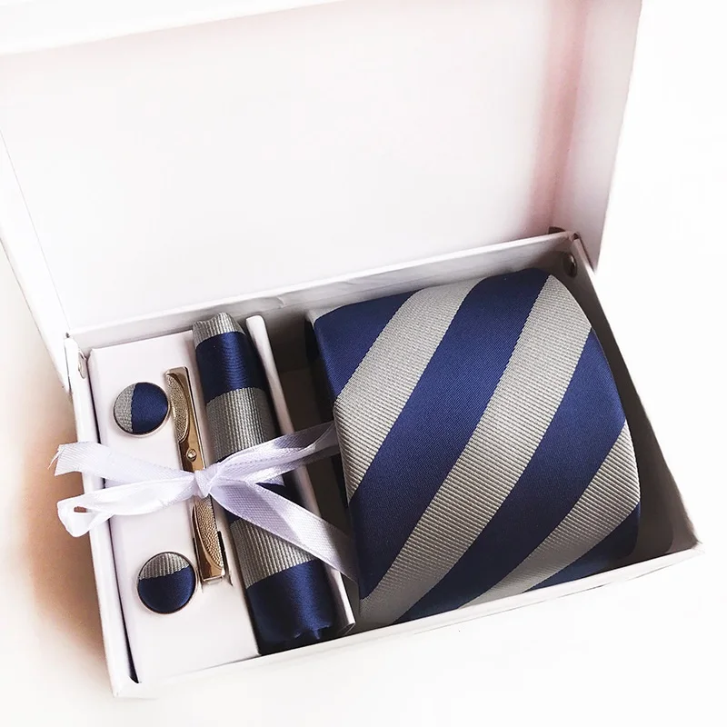 2017 New Tie Hanky Cuff Button Clip Set Men 8cm Business Suit Professional Tie Wedding Tie Gift Box