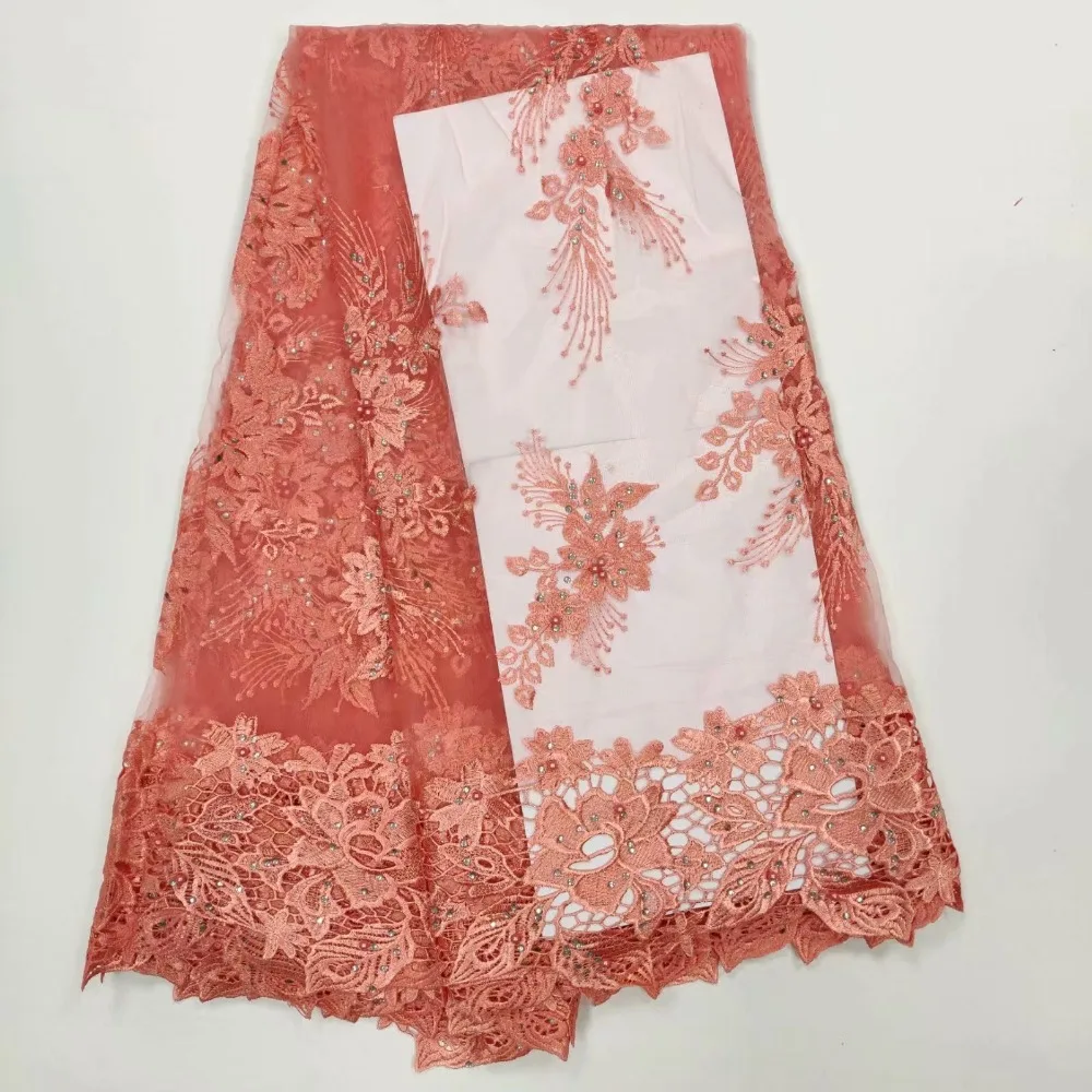 Синий французской моды Роскошная бисера lace 3 d с цветочным узором и блестками