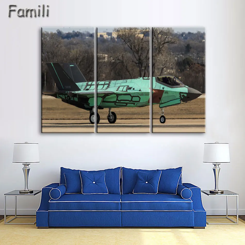 3 Панели картины самолет-Истребитель модель стены искусства холст печать