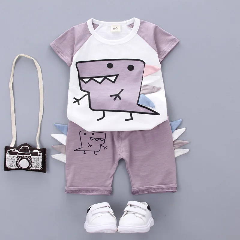 Autumn boy Girls Baby dinosaur pattern Kids Short sleeve Children wear casual top + trousers comfortable clothes 12M-3Y | Детская одежда