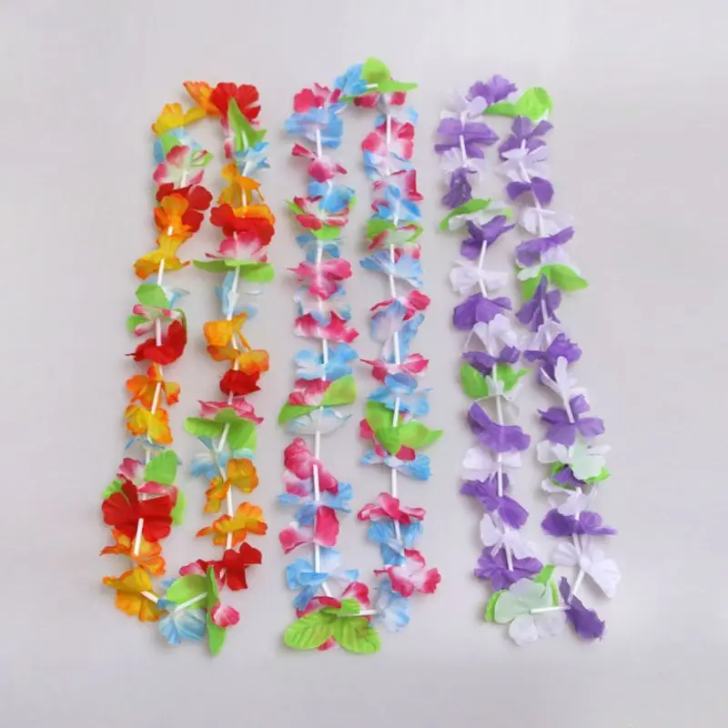 50 Counts Tropical Bright Colored Artificial Flowers Hawaiian Leis Necklace Party Favors Luau Holiday Beach Decor |