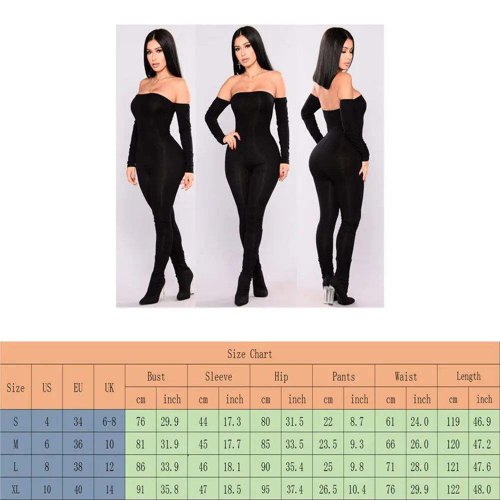 Женский комбинезон с открытыми плечами Облегающий длинным рукавом черный |