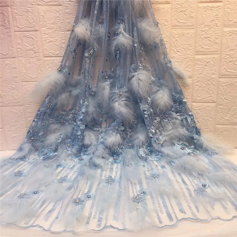 Fashion Feather Design Beaded African French Lace Fabric High Quality Tulle for Wedding | Дом и сад