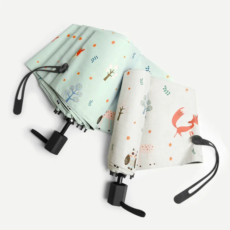 Новый небольшой свежий ручной рисунок лисы зонтик складной виниловый