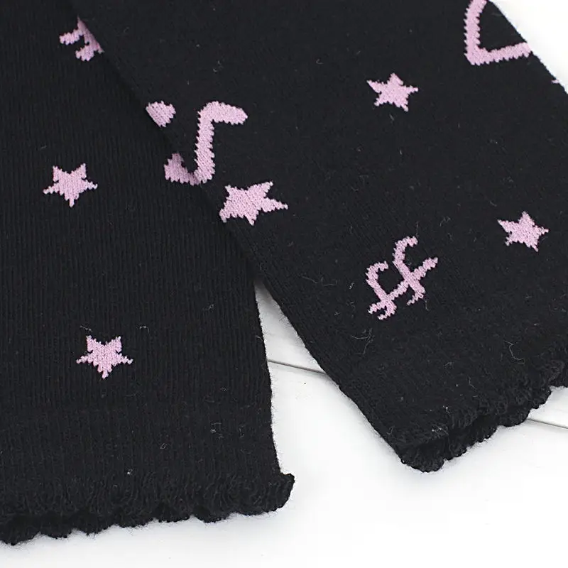 black with pink note Платье принцессы милые чулки-Лолита с изображением музыкальных нот, хлопковые, толстые, теплые чулки выше колена сапоги до колена для девочек леггинсы секс GTW100 - Цвет: black with pink note