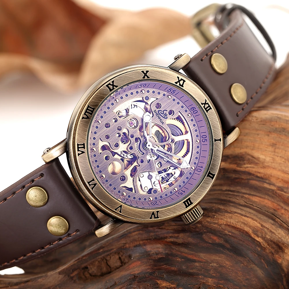 SHENHUA автоматические часы Античная бронза Скелет механические Montre Homme в ретро