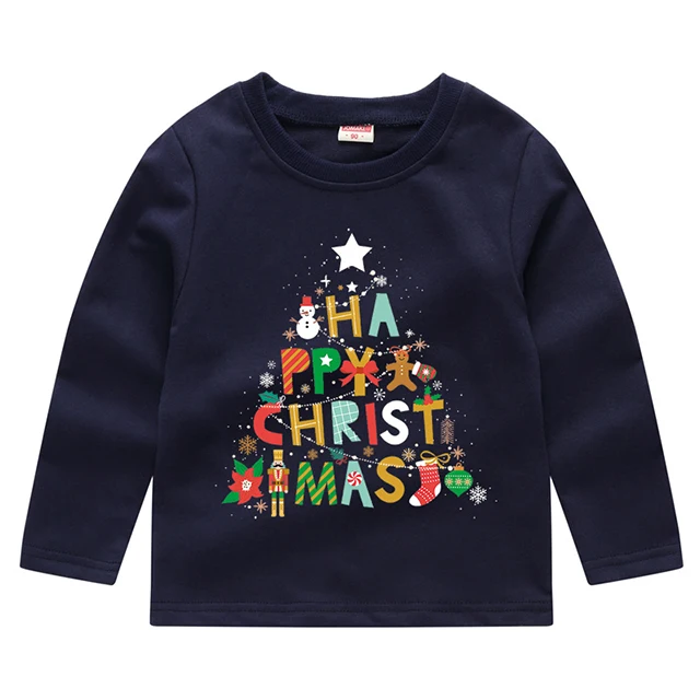 New Baby Girls Christmas Sweatshirts Autumn Winter Children Sweatshirts Long Sleeves Sweatshirts T-shirt Kids Clothes - Цвет: Navy