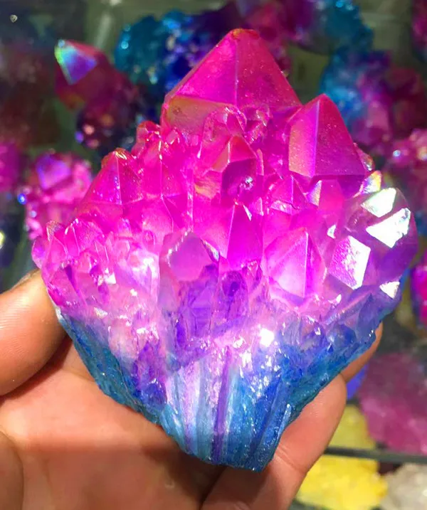 Удивительный зеленый фиолетовый камень Aura Angel Quartz Crystal титановый висмут