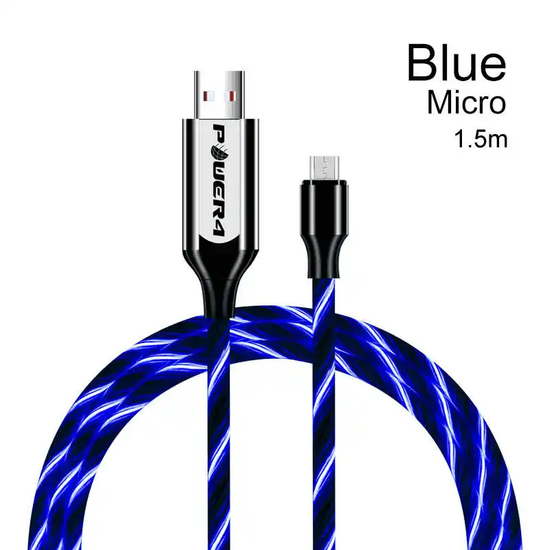 Micro-Blue Power4 1,5 м usb type-C кабель для передачи данных для iPhone со светящимся проводом для зарядки Micro USB для samsung Xiaomi кабель зарядное устройство двустороннее - Цвет: Micro-Blue