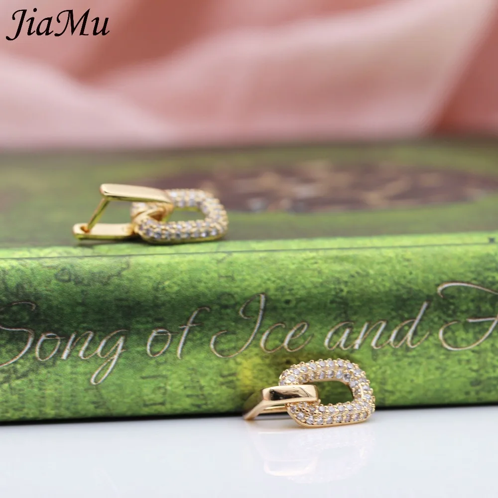 

JiaMu new 585 rose gold square natural zircon drop women earring for lady gift wedding jewelry earrings set