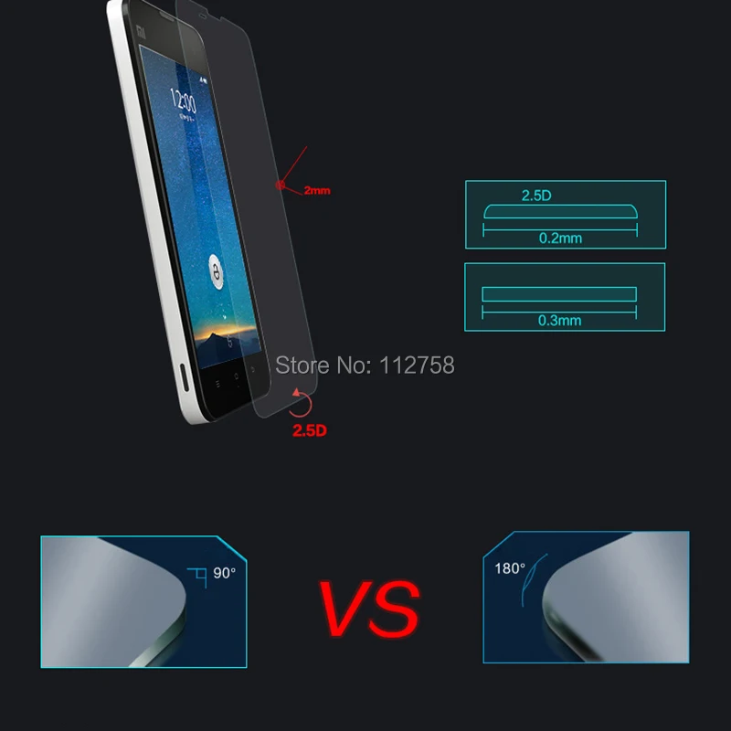 

500x 0.26mm 2.5D Premium Tempered Glass Screen Protector for Xiaomi 2S Toughened protective Screen Film 2s