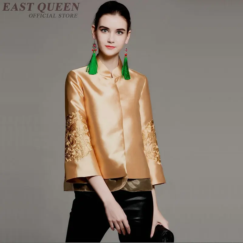 

Traditional women Chinese oriental silk tops elegant full sleeve embroidered high quality slim women coat in spring AA3440 F