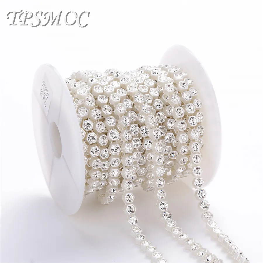 TPSMOC-Cadena de perlas con diamantes de imitaci&oacute;n de cristal, 10 yardas, 7mm, guirnalda artesanal, decoraci&oacute;n de boda, adorno de costura, cadena de cuentas de perlas planas-0