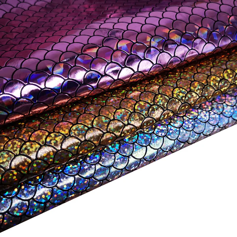 20*34cm Laser Mirror Symphony Fish Scales Pu Faux Artificial Synthetic Leather Fabric DIY Sewing Garment Bags Shoes Material | Дом и сад