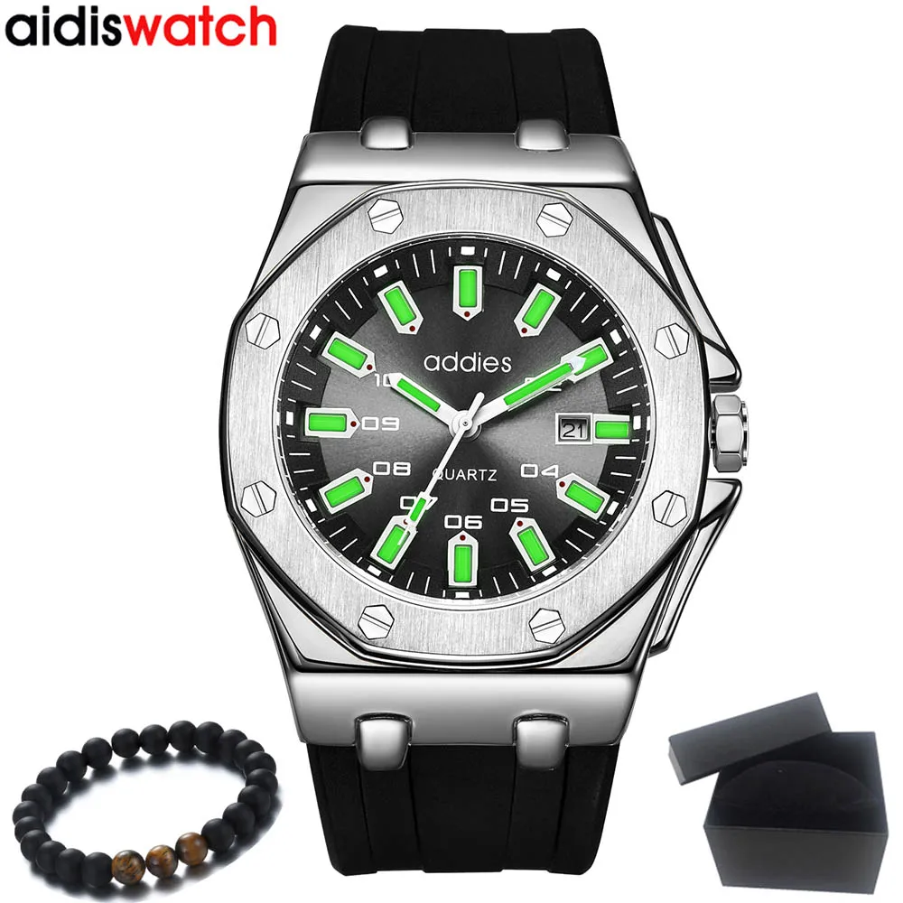 Silver black Reloje Aidis мужские часы, кварцевые часы для мужчин s, топ класса люкс, брендовые, водонепроницаемые, спортивные, деловые, военные, мужские часы, Relogio Masculino - Цвет: Silver black