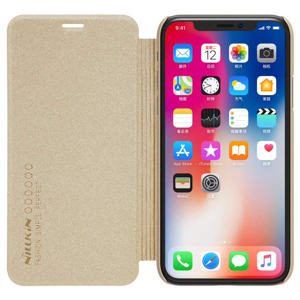 Стеклянная пленка в подарок) для Apple iphone X кожаный чехол 5 8 ''NILLKIN откидная