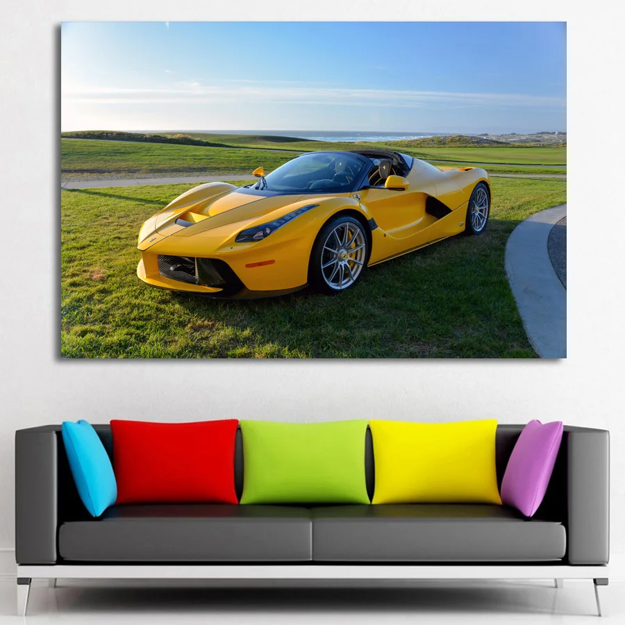 С принтом Тачки Wall Art желтый автомобиль Феррари LaFerrari Aperta транспортных средств