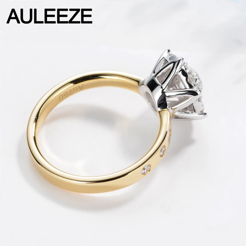 AULEEZE великолепный Halo 0.3ct круглый натуральный бриллиант обручальное Обручальное Кольцо Настоящее 18 К 750 желтые белые золотые кольца с бриллиантом для женщин