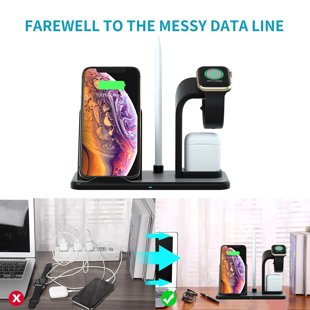 Беспроводное зарядное устройство 3 в 1 10 Вт для Apple Watch 5 4 2 iPhone 11 XR XS Max X 8 Samsung S10 S9 S8