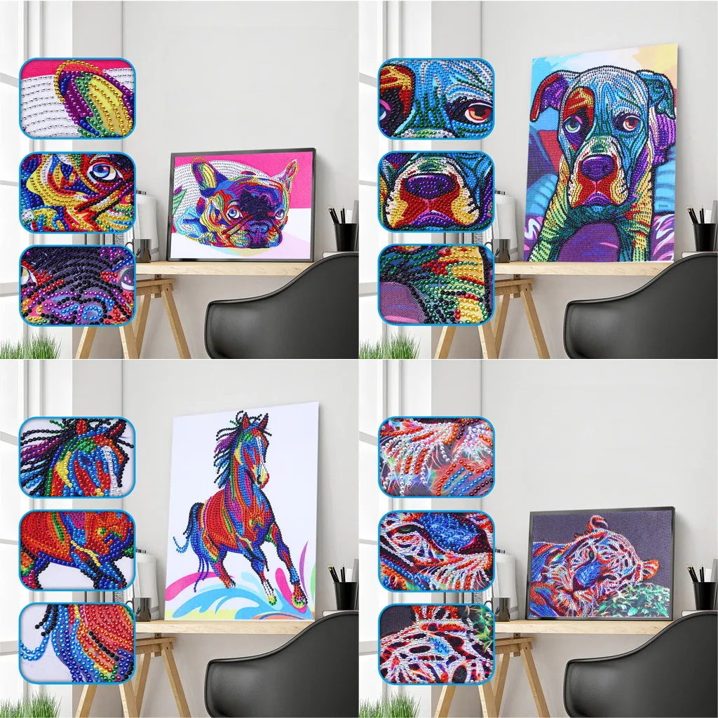 Картина с бриллиантами забавная большая собака и лошадь вышивка со стразами