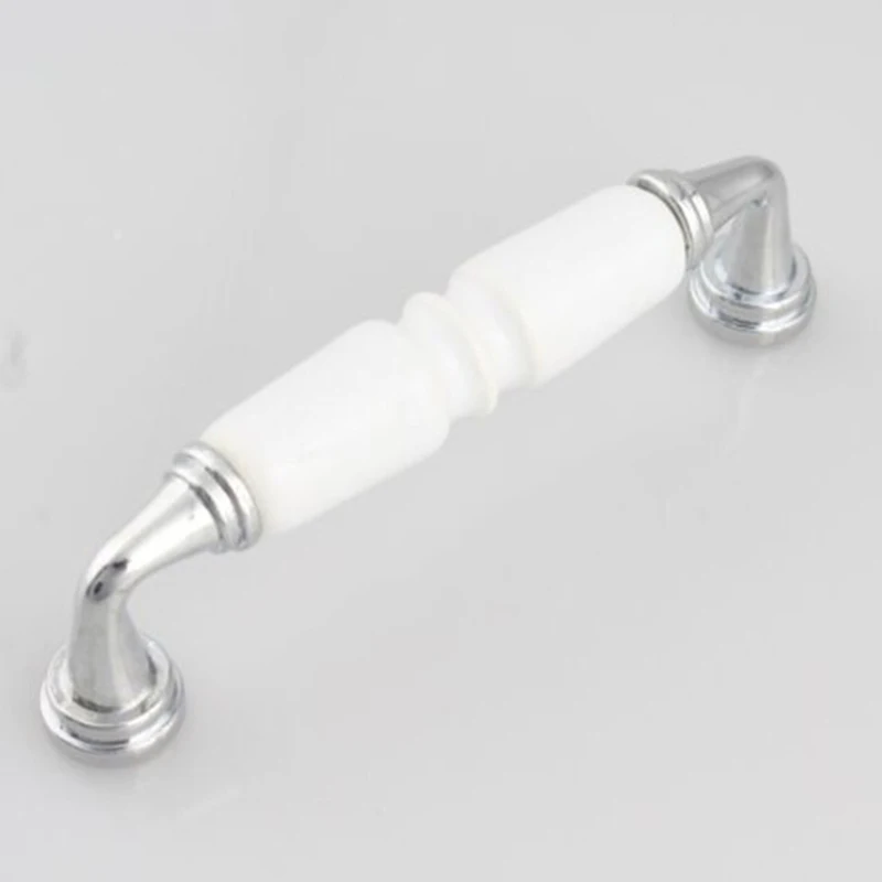 

Modern fashion white ceramic furniture handles Silver cabinet drawer pulls White porcelain dresser cupboard door pull knobs 96mm