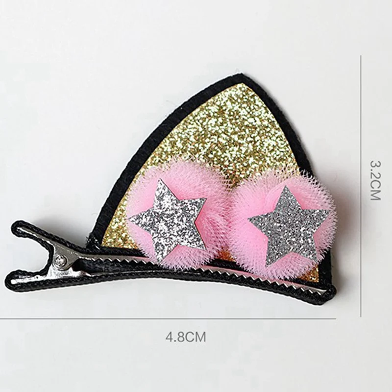 2pcs/Set Children Girls Cute Hair Clips Lovely Fashion Cat Ears Bunny Kids Accessories Pompom Glitter Flowers Hairpins | Мать и ребенок