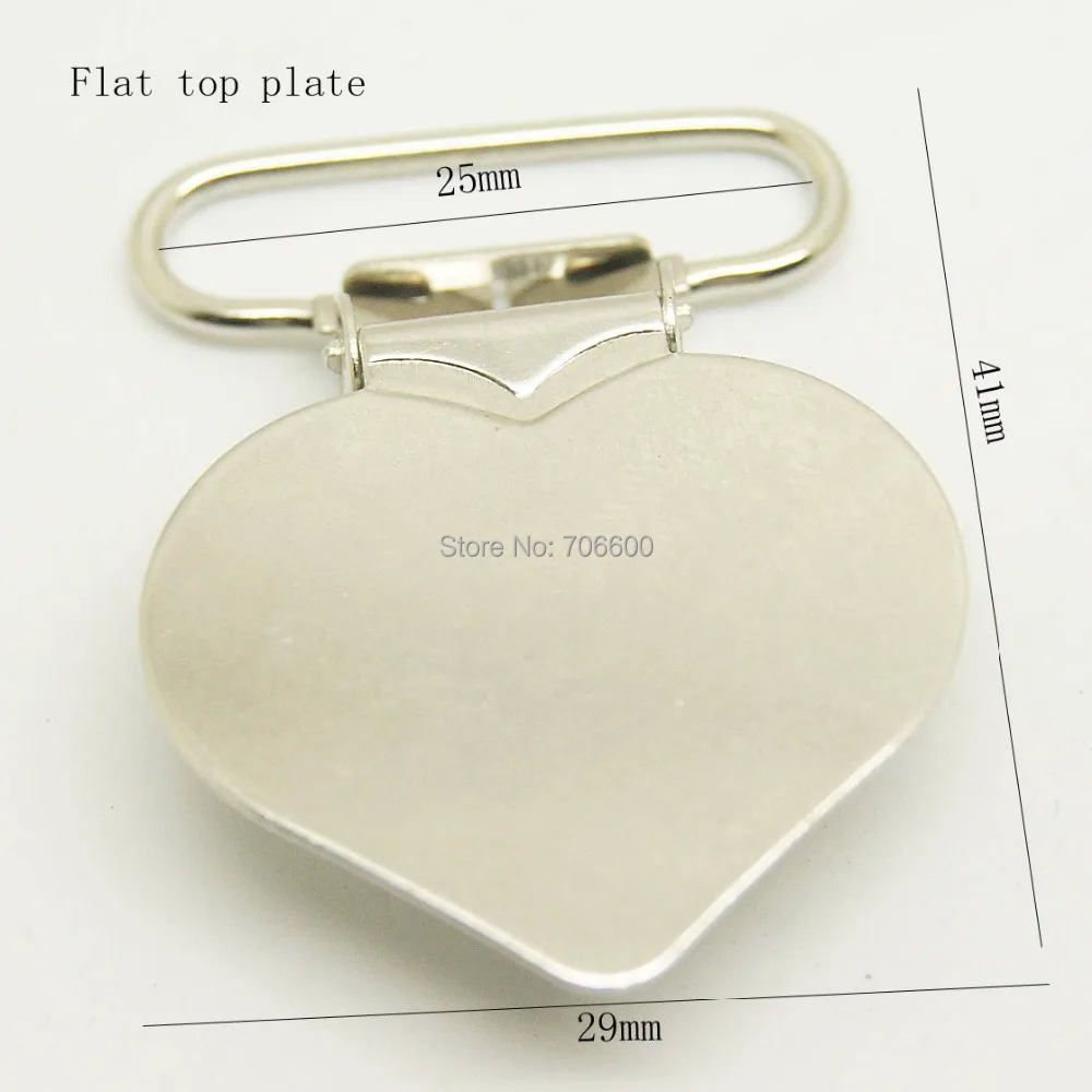 

Hot selling 100pcs/lot flat heart suspender clips wholesale pacifier clips nickel plating