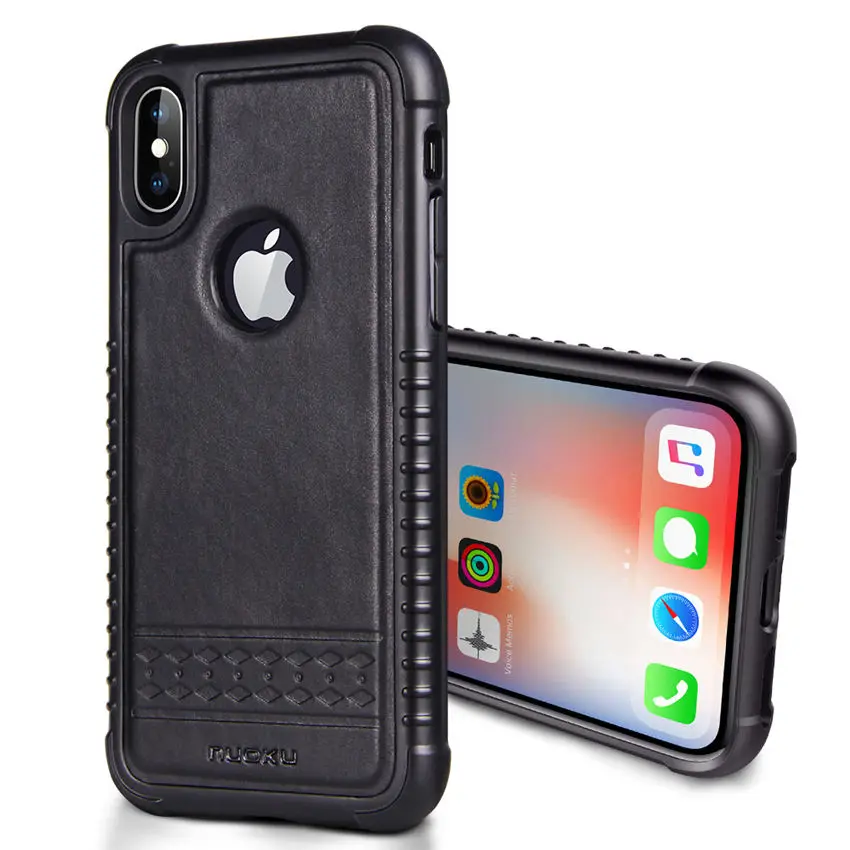 Роскошный NUOKU чехол для телефона из натуральной кожи для iPhone 7, 8 Plus, X, модный стиль, мягкая задняя крышка, чехол, рассеивающий тепло, Coque Funda - Цвет: Black