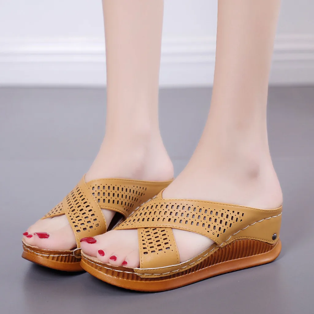 2019 г. Летняя женская модная повседневная обувь без шнуровки на высоком каблуке танкетке платформе толстой